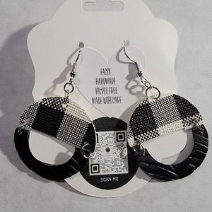 Black/White Buffalo Plaid 2-Tier Faux Leather Earrings 1.5"